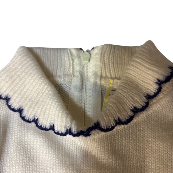 Vintage Baby Girl White Knit Sweater With Floral Embroidery & Scalloped Edging S - Picture 4 of 6